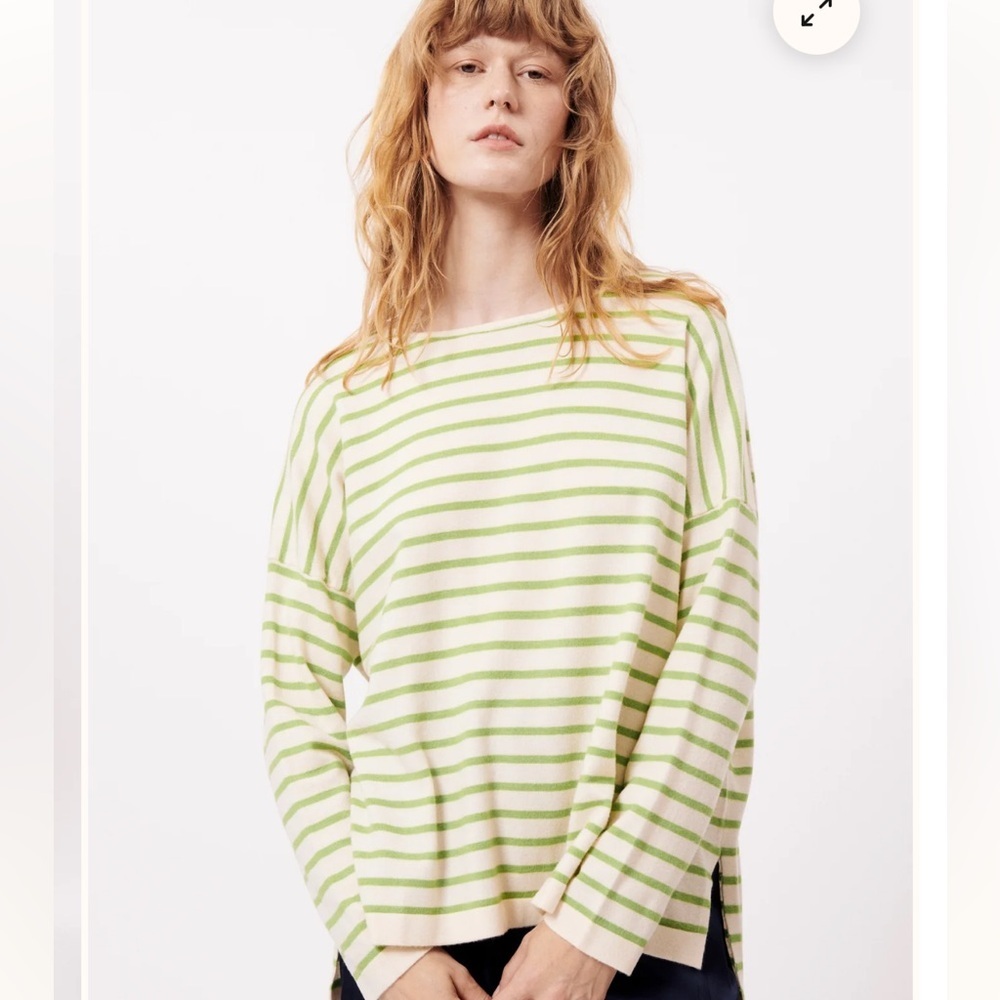 FRNCH Eileen Long Sleeve Cream/ Green Top Size Small